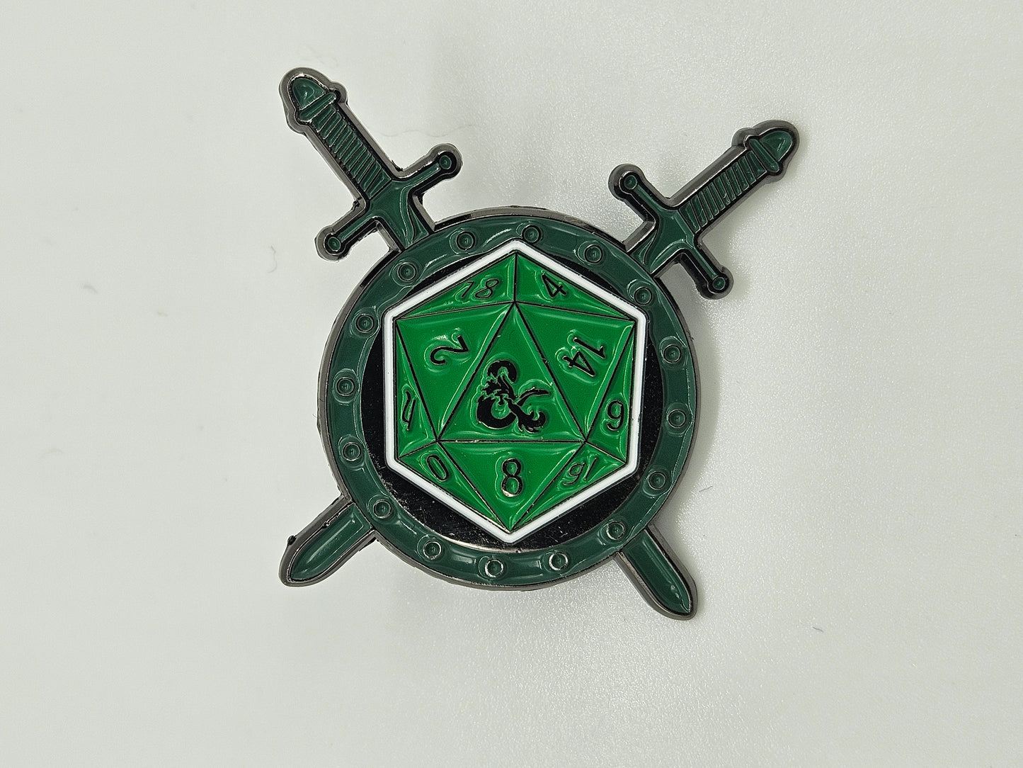 D&D Green D20 & Swords- Pin Badge