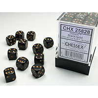 Chessex - Opaque 12mm D6 Dice Block - Black w/Gold