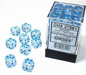 Chessex - Borealis 12mm D6 Dice Block - Luminary Icicle/light blue Luminary Dice Block