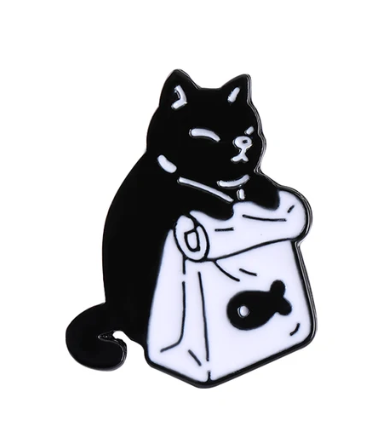 Cat With Fish Bag: Black Cat Badge