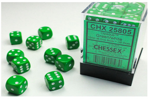 Chessex - Opaque 12mm D6 Dice Block - Green w/White