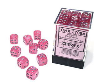 Borealis 12mm D6 Dice Block - Luminary Pink & Silver Luminary Dice Block