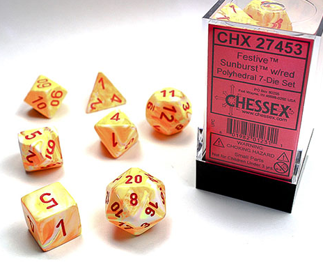 Chessex - Festive Polyhedral 7 Dice Set - Sunburst w/Red