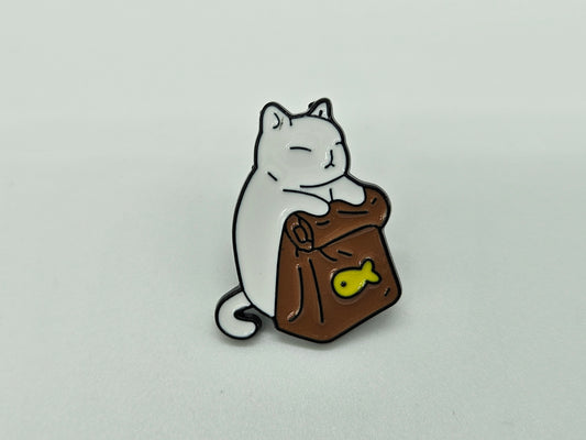 Cat with Fish Bag - Pin Badge