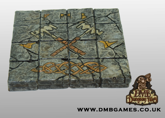 4x4 Floor Tile: Cracked Flagstone: Crossed Hammer Mosaic