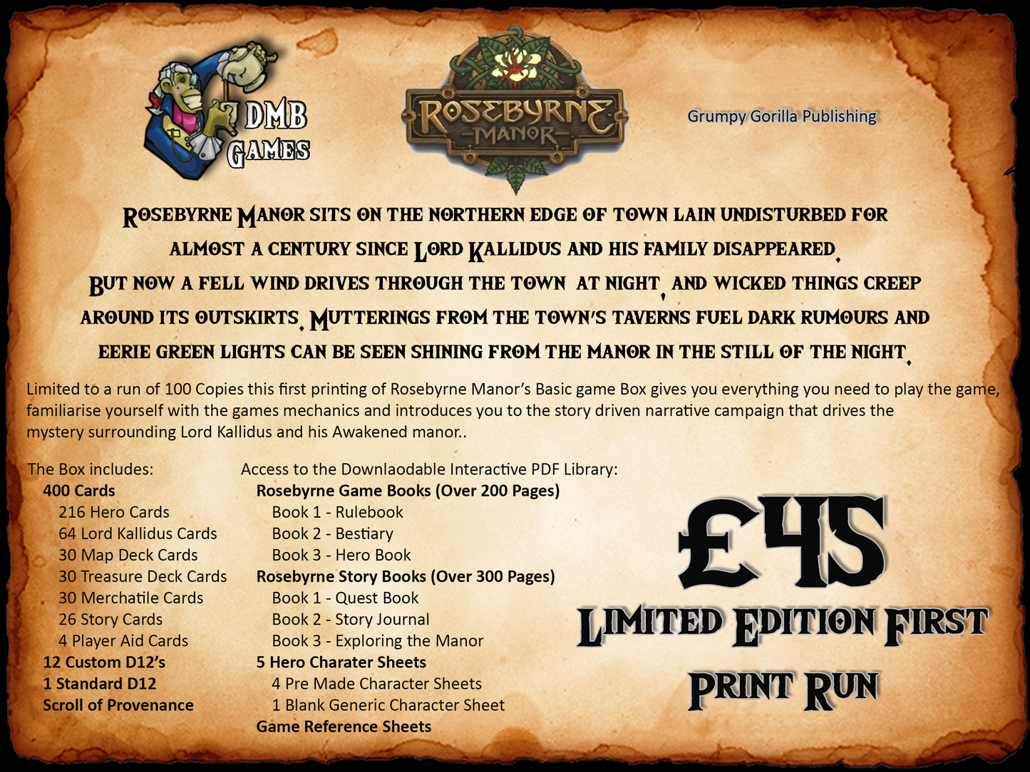 Rosebyrne Manor: Baisc Game Special Edition First Printing